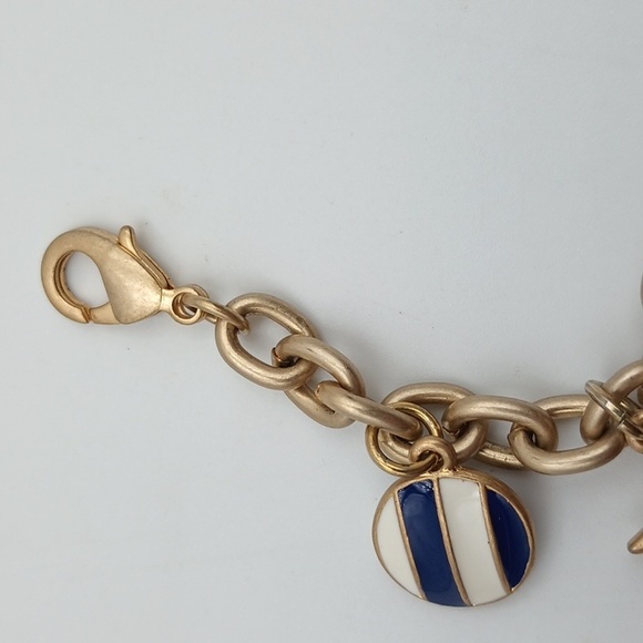 Charm Bracelet Nautical 7” Long Beachy Playful Gold Whimsical Kitschy - Picture 2 of 6